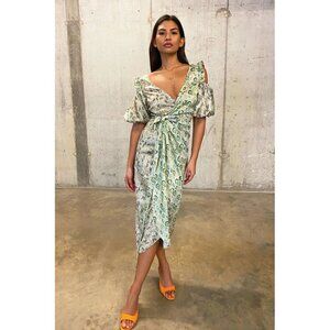 Never Fully Dressed Marble Cold Shoulder Wrap Dress